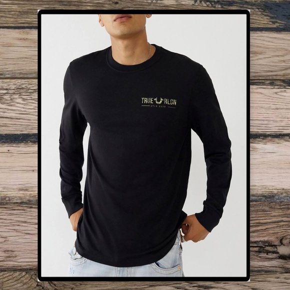 True Religion Mens Black Long Sleeve Camo Buddha Tee XL - Picture 2 of 9